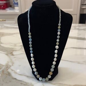 Sundance Catalog Faceted Aquamarine, Freshwater Pearl & Sterling Necklace—New!